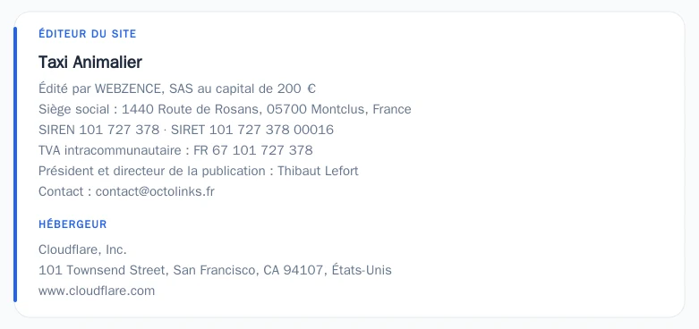 Coordonnées légales de l&rsquo;éditeur et de l&rsquo;hébergeur du site
